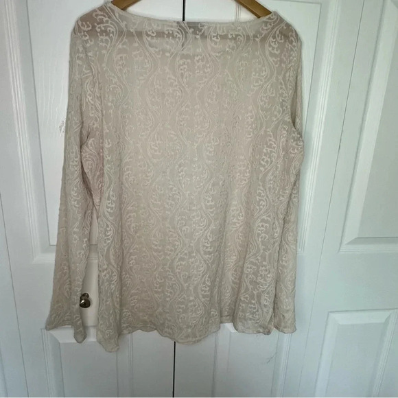 LOFT Sheer Lace Ivory Long Sleeve Blouse Size Large - Picture 6 of 12